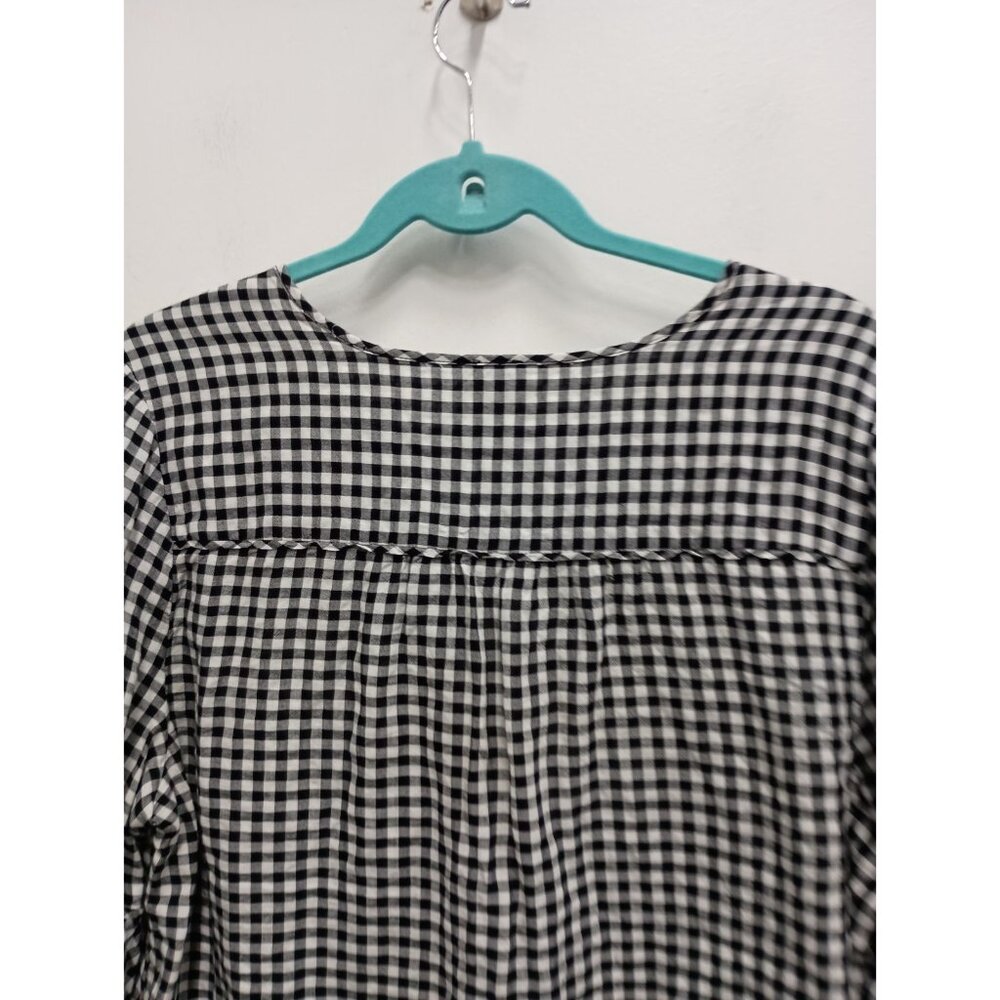 Chicos‎ Womens BOHO Cottagecore Top Large Black White Gingham Bell Sleeve - Picture 6 of 6